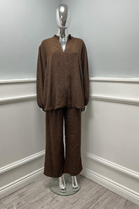 Relaxed, flowy fit co-ord set with a soft v-notch neck & long sleeves