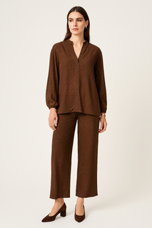 Relaxed, flowy fit co-ord set with a soft v-notch neck & long sleeves