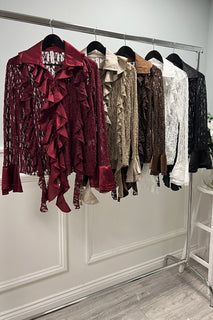 Lace-Texture Ruffle Satin Blouse