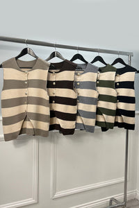 Golden Button Through, Viscose, Nylon & PBT Knitted Stripe Waistcoat