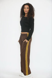 Elasticated Waist,Two Pocket Side Stripe Detailed Wide Leg Trouser