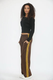 Elasticated Waist,Two Pocket Side Stripe Detailed Wide Leg Trouser
