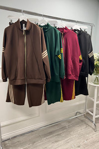 Striped Athleisure Zip-Up Set