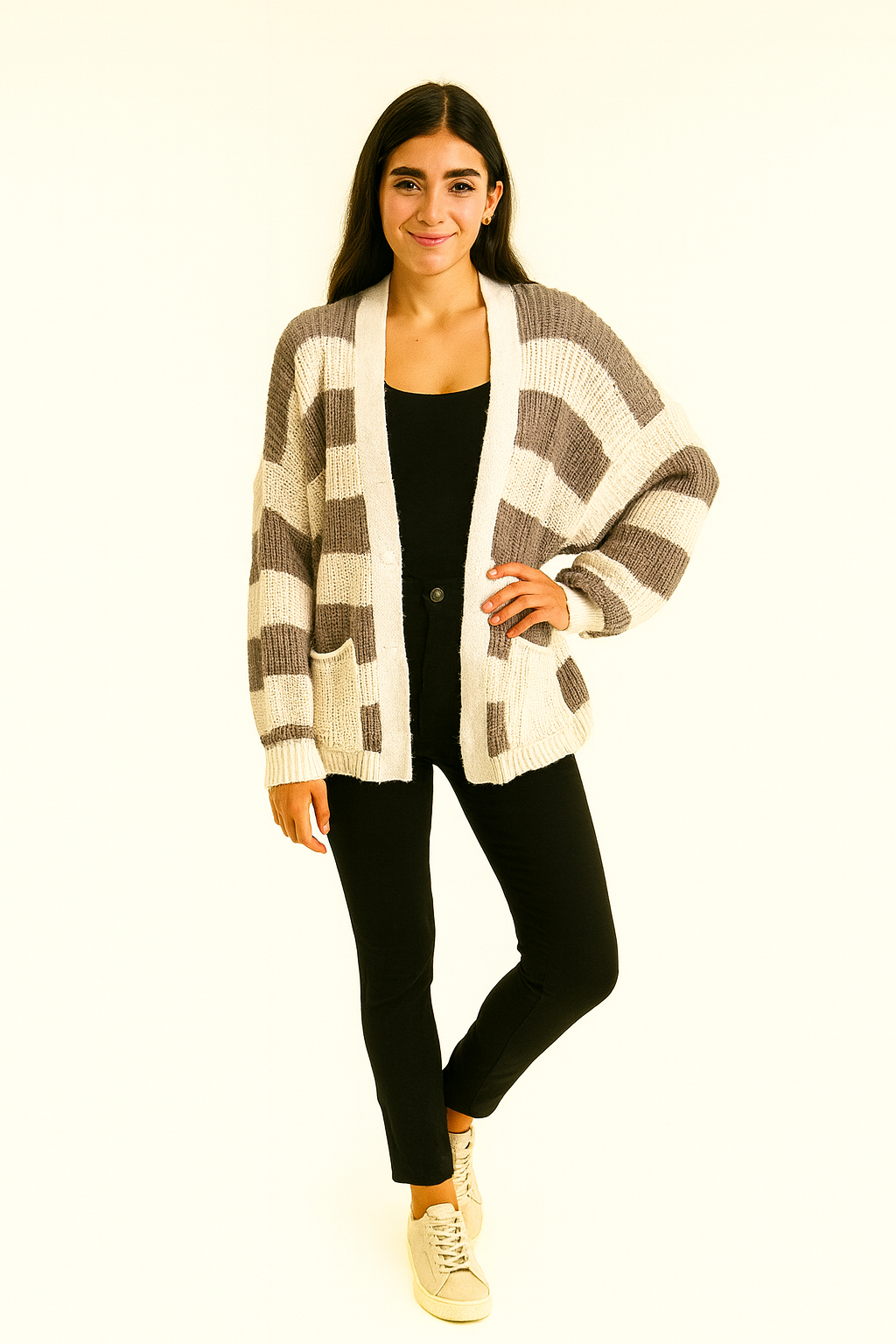100% Acrylic Knitted, Two Pocket Cardigan.