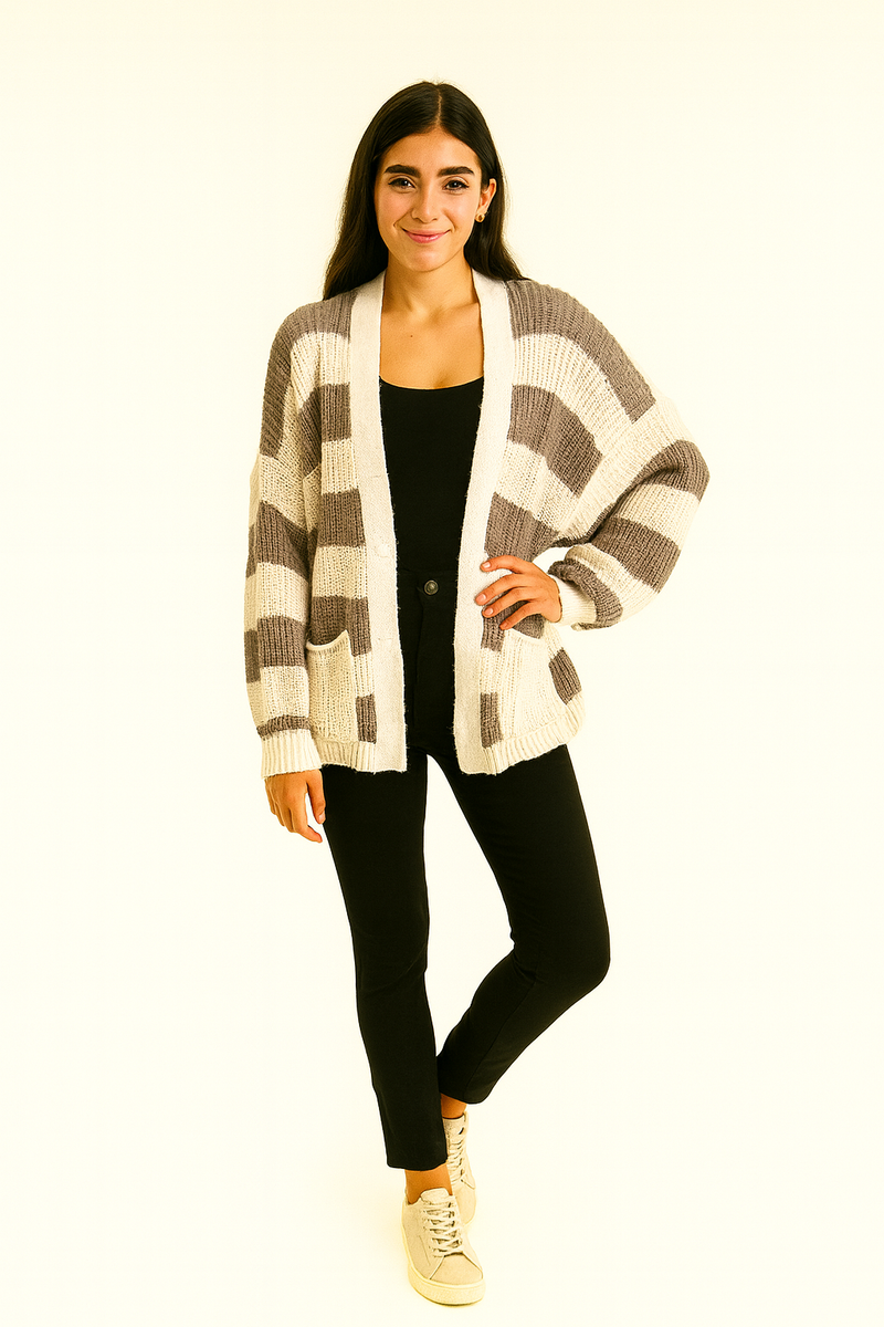 100% Acrylic Knitted, Two Pocket Cardigan.