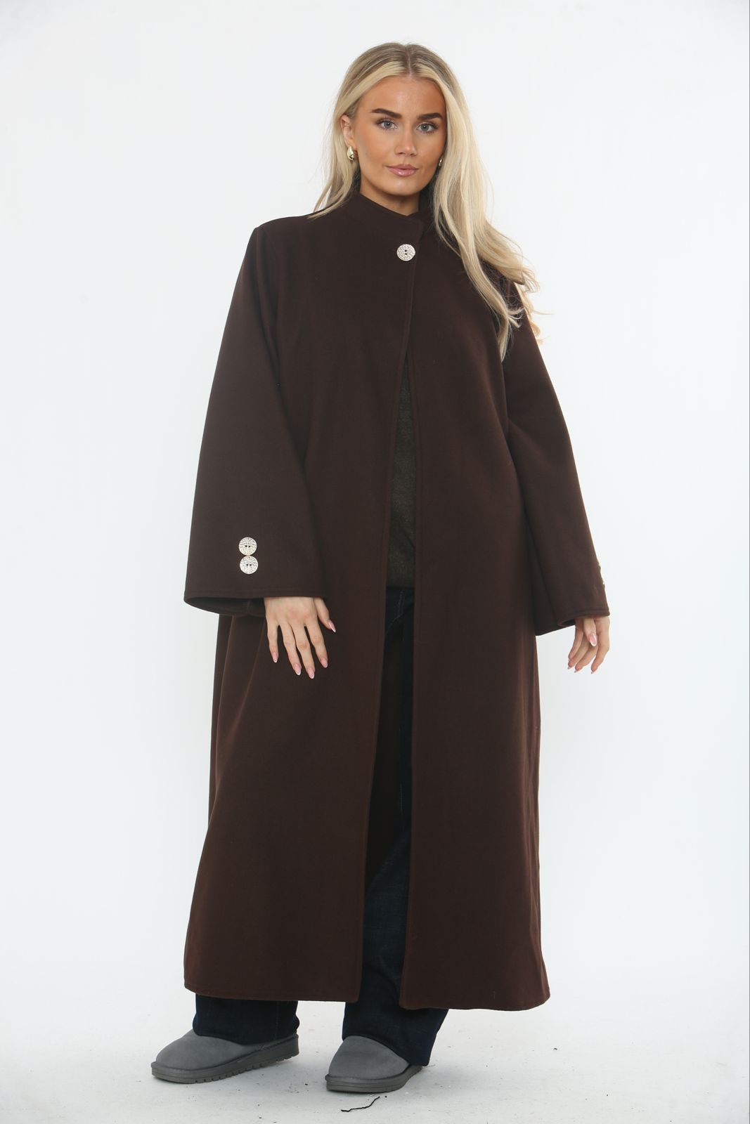 High Neck, Golden Button Detailed, Two Pocket Coat