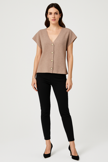 V-neck , sleeveless waistcoat with gold-toned buttons