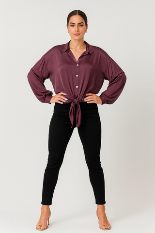 Satin Tie-Front Blouse