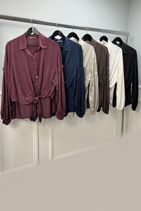 Satin Tie-Front Blouse