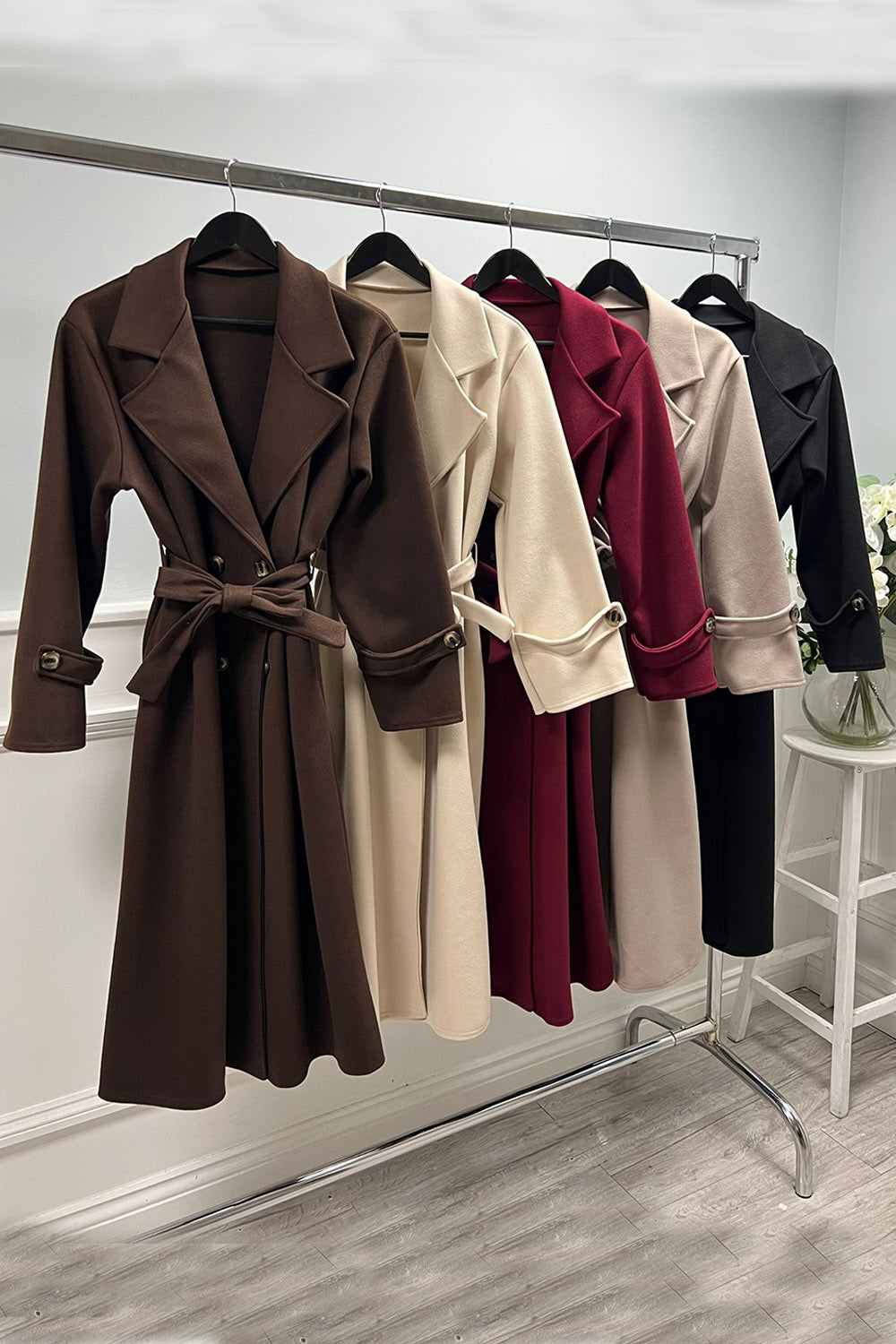 Lapel collar Belted Longline Coat