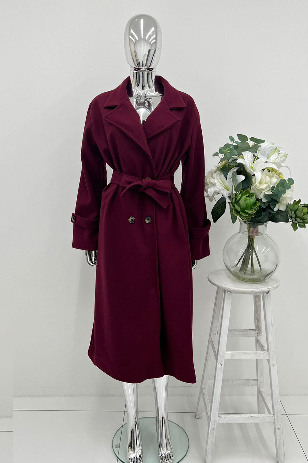 Lapel collar Belted Longline Coat