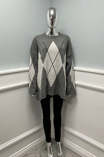 Oversized Crew neck jumper with Classic argyle diamond pattern