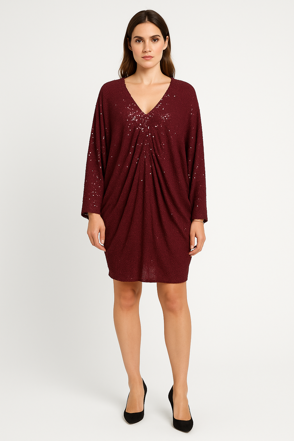 V-Neck, Batwing Sequin Dress