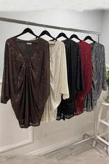 V-Neck, Batwing Sequin Dress