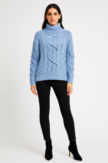 Chunky Cable-Knit Turtleneck Sweater”