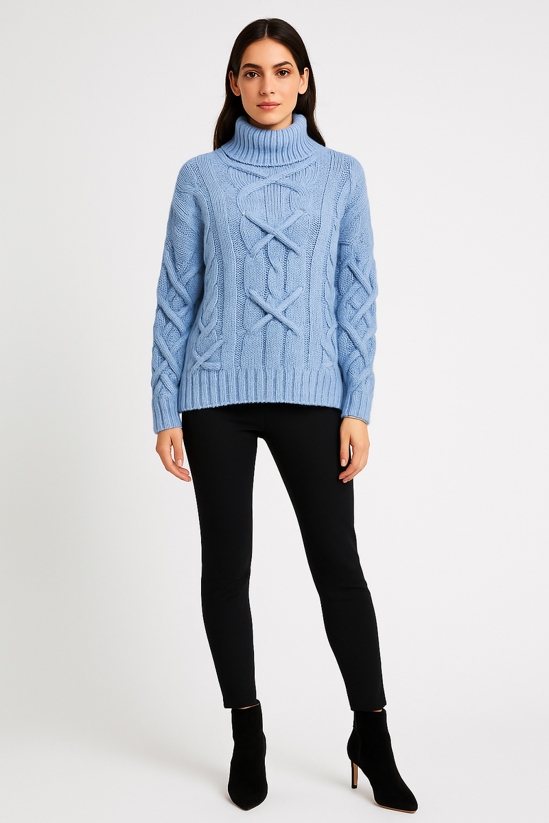 Chunky Cable-Knit Turtleneck Sweater”