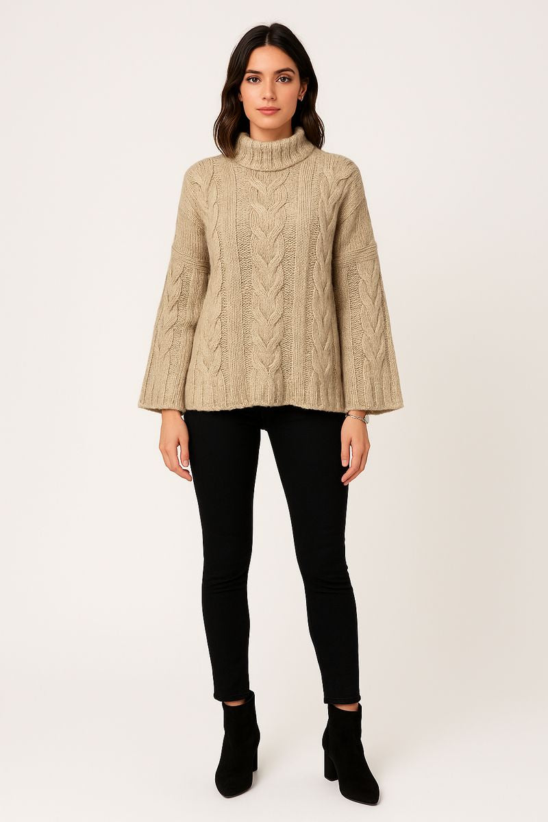 Oversized Cable knit jumper with wide and flared sleeves at the cuffs