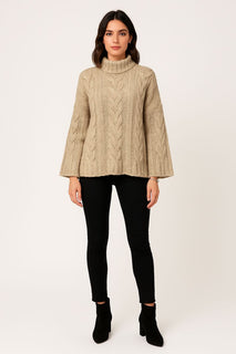Oversized Cable knit jumper with wide and flared sleeves at the cuffs