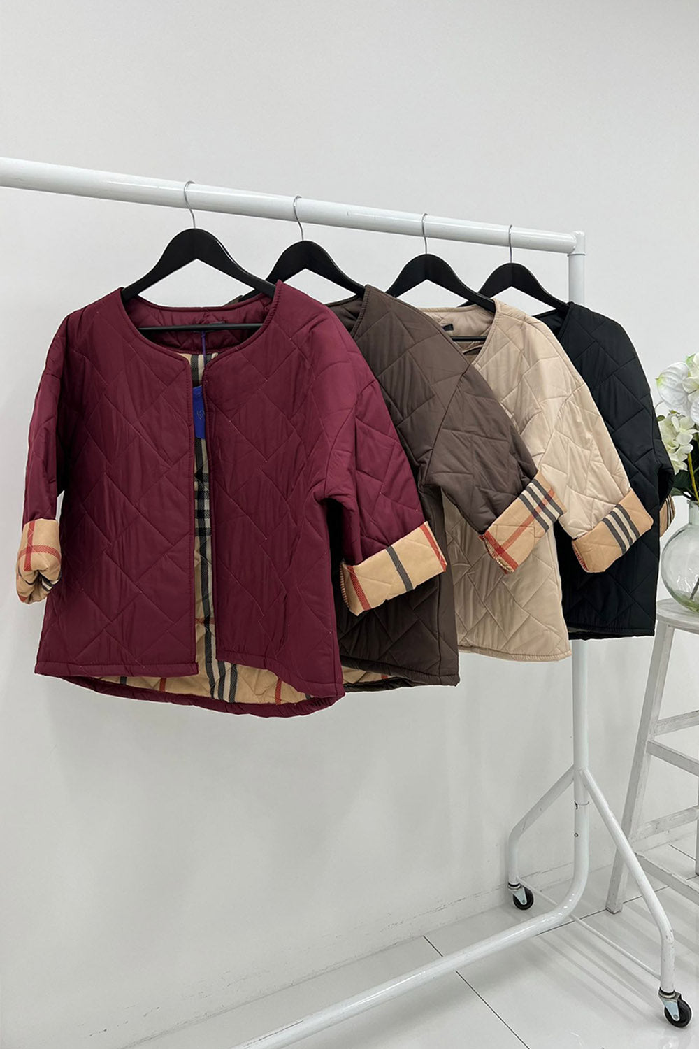 Round Neck , open front , collarless quilted jackets