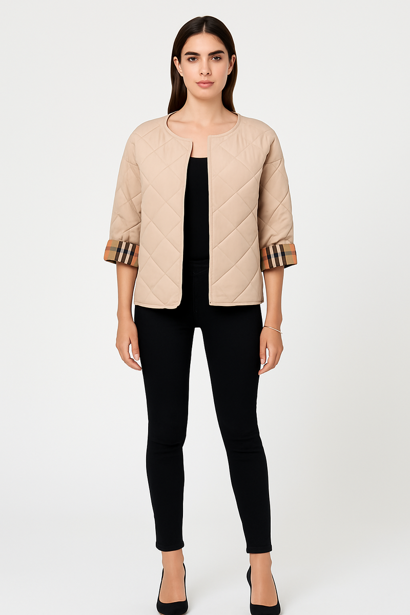 Round Neck , open front , collarless quilted jackets