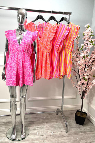 V Front & Back, Tie Back Detailed, Elasticated Waist Cheesecloth Playsuit