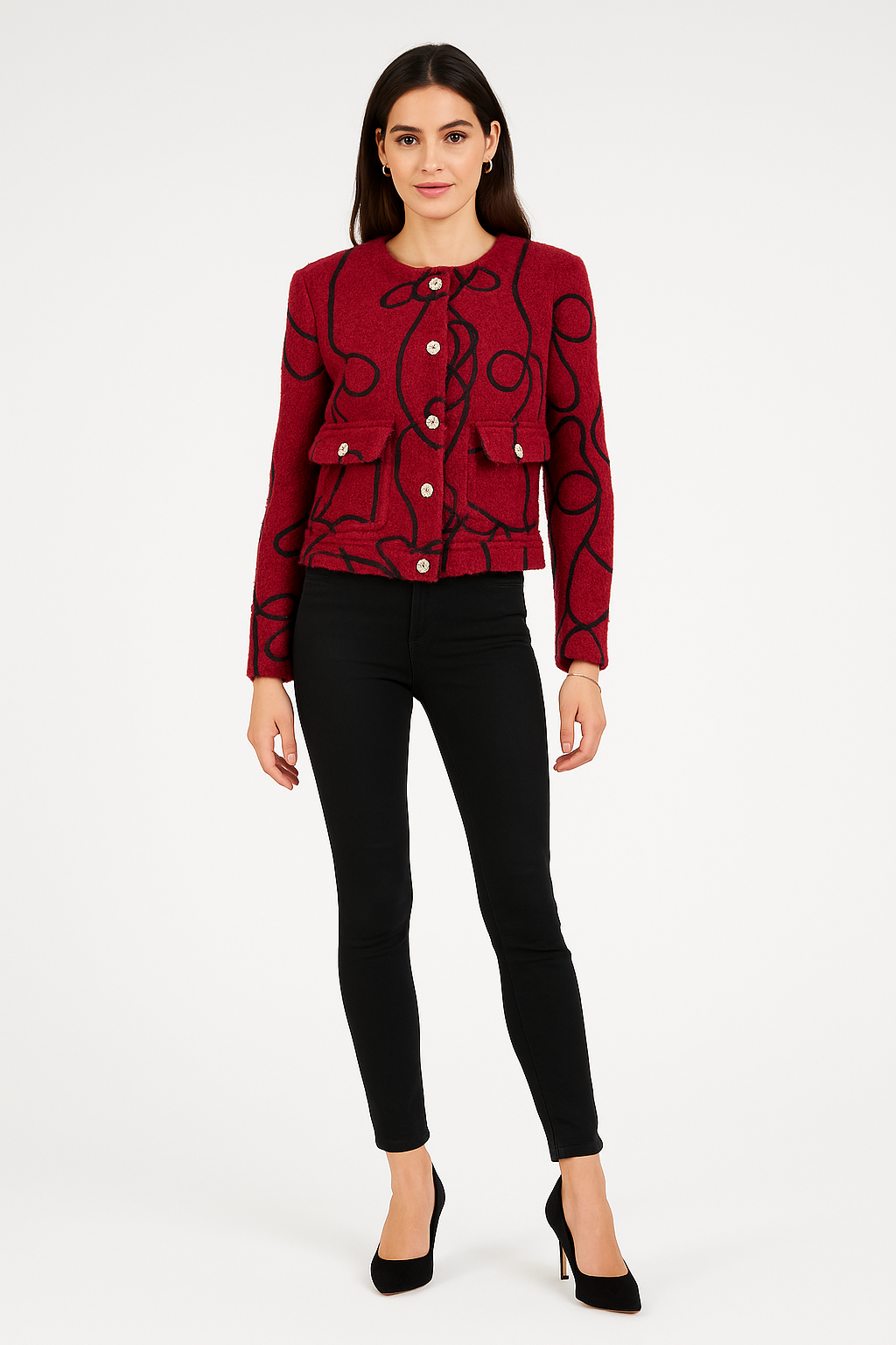 Cropped boucle jackets with front flap pockets