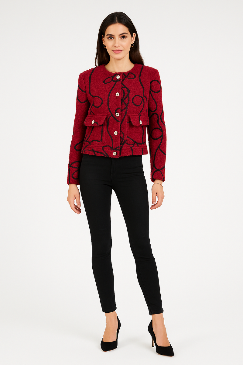 Cropped boucle jackets with front flap pockets