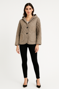 Quilted Hooded Jacket with Sequin Floral Embellishments