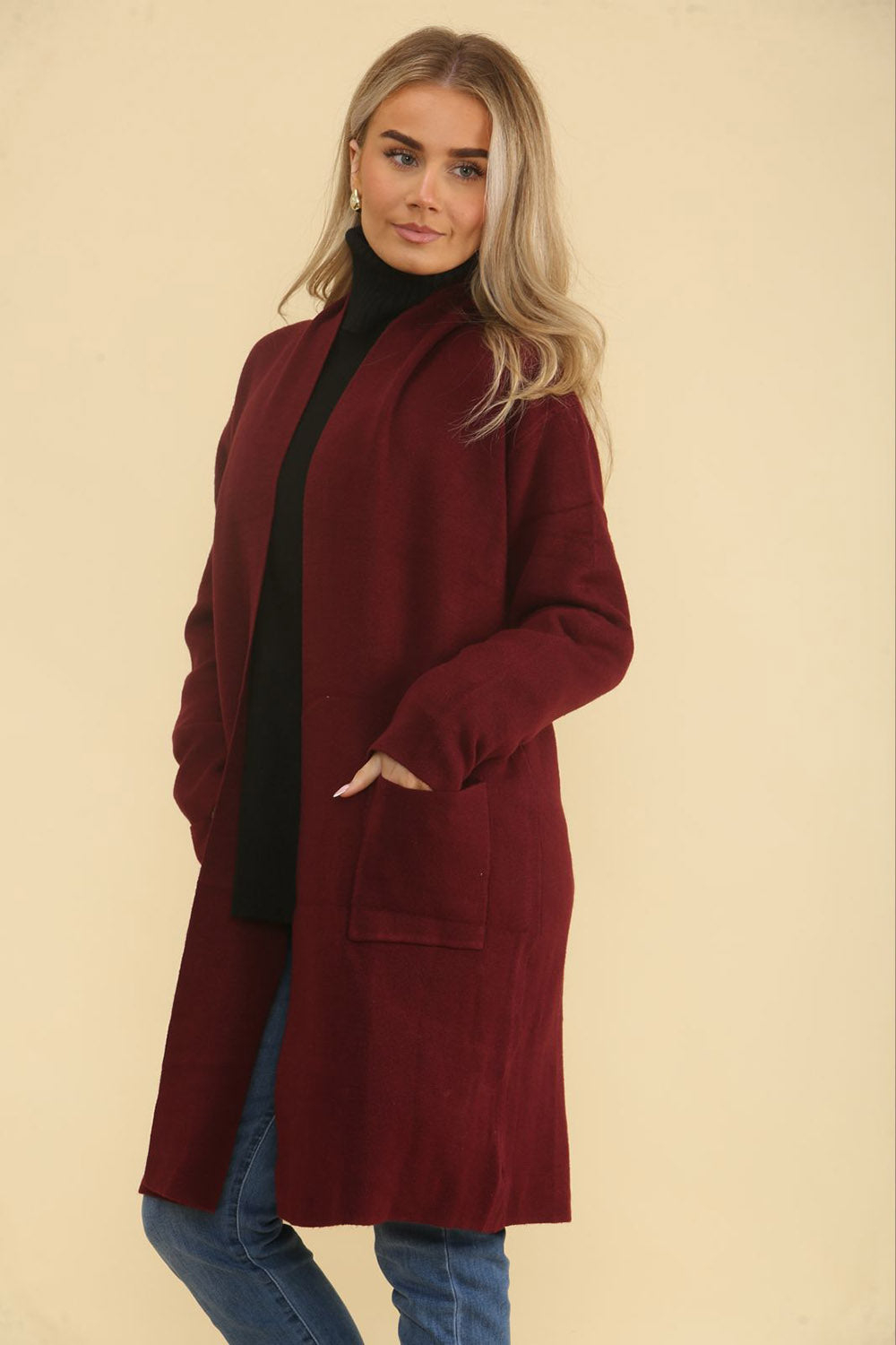 Collared, Viscose, Polymide & Modal Knitted, Two Pocket Cardigan