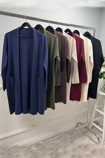 Collared, Viscose, Polymide & Modal Knitted, Two Pocket Cardigan