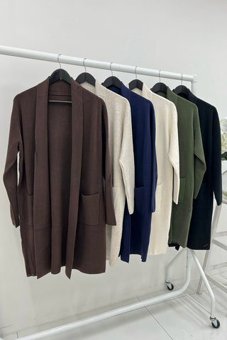 Collared, Viscose, Polymide & Modal Knitted, Two Pocket Cardigan