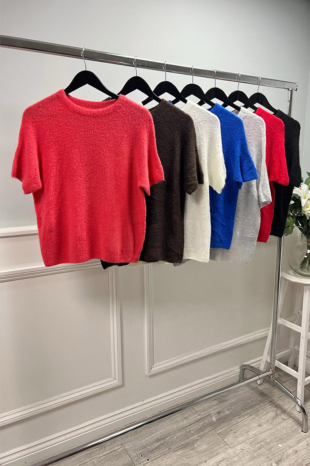 Soft Brushed Knit Short-Sleeve Sweater