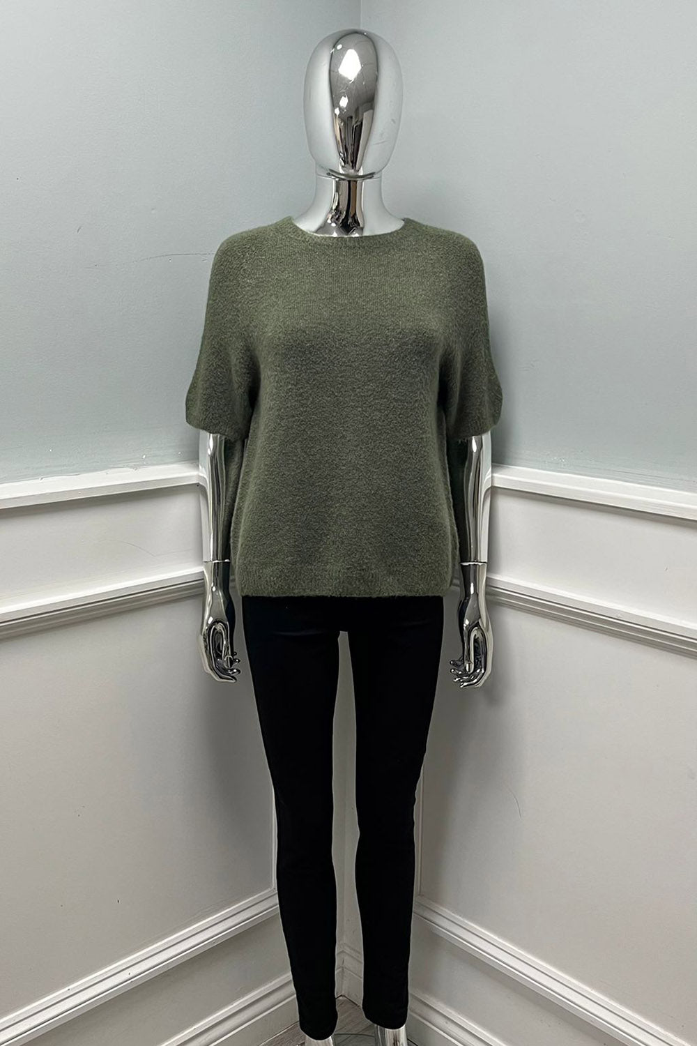 Soft brushed knit sweater with relaxed short sleeves