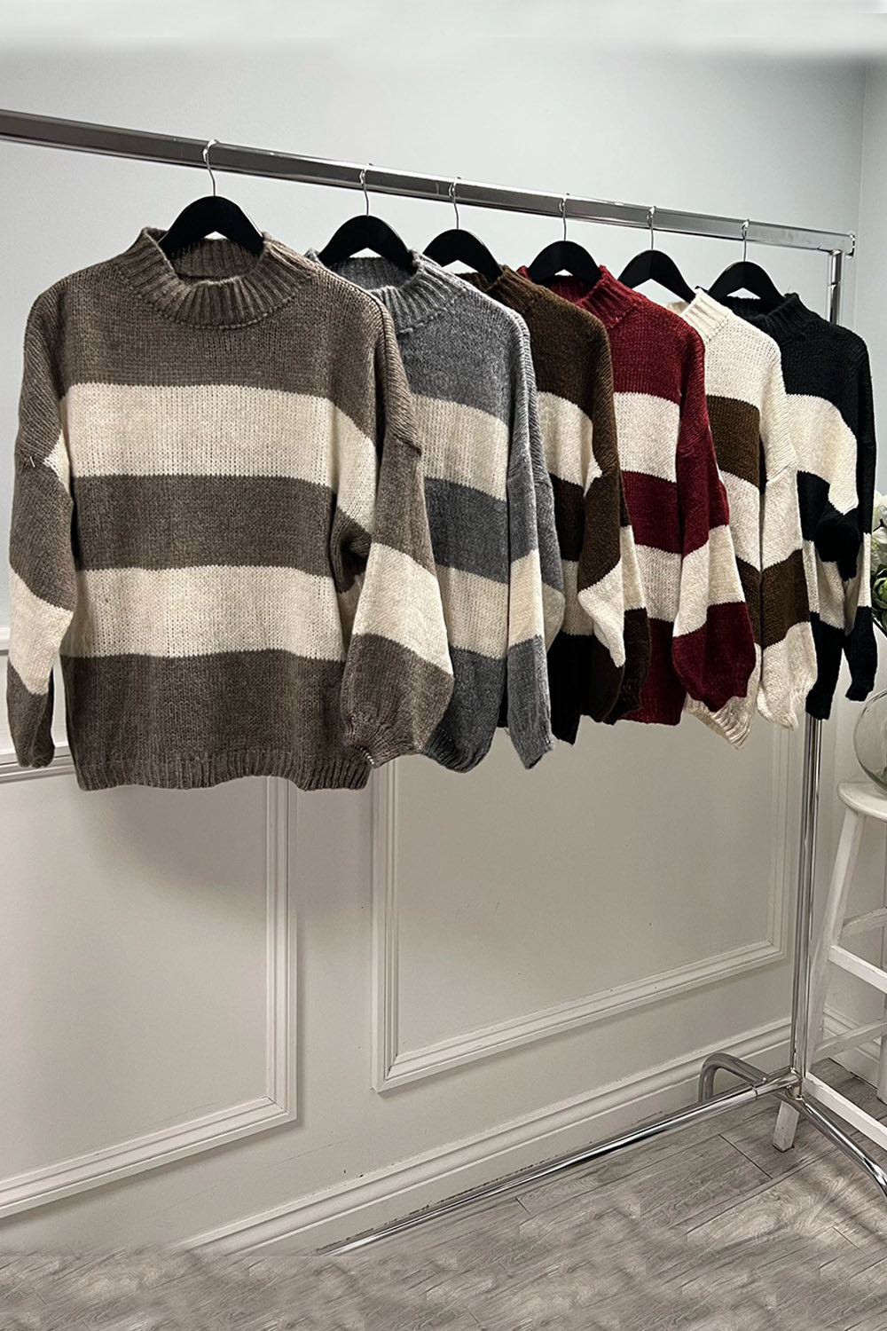 Grey & cream stripe knit — soft, casual