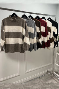 Grey & cream stripe knit — soft, casual