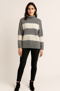 Grey & cream stripe knit — soft, casual
