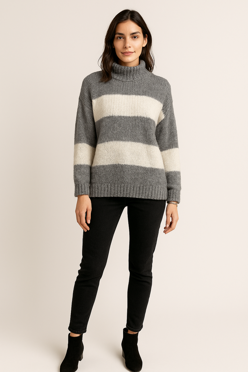 Grey & cream stripe knit — soft, casual