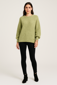 Round Neck, 4% Baby Alpaca, Lana Wool, Viscose & Acrylic Knitted, Balloon Sleeve Jumper