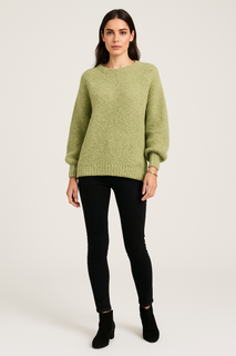 Round Neck, 4% Baby Alpaca, Lana Wool, Viscose & Acrylic Knitted, Balloon Sleeve Jumper