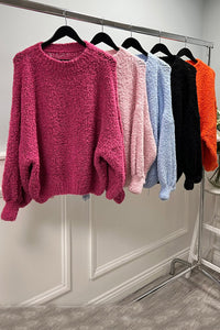 Round Neck, 4% Baby Alpaca, Lana Wool, Viscose & Acrylic Knitted, Balloon Sleeve Jumper