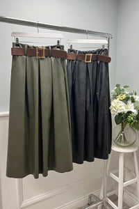 Semi-formal , High Waist , MIDI Length Skirt With Wide Belt