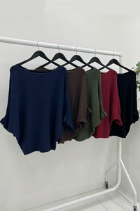 Round Neck, Frill Sleeve, Viscose Knitted Batwing Top