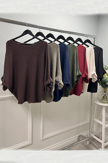 Round Neck, Frill Sleeve, Viscose Knitted Batwing Top