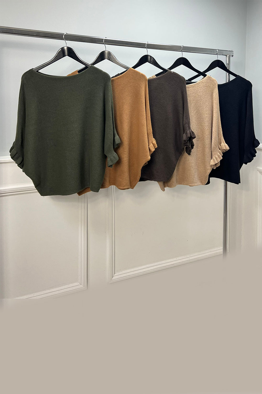 Round Neck, Frill Sleeve, Viscose Knitted Batwing Top