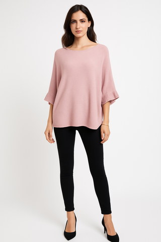 Round Neck, Frill Sleeve, Viscose Knitted Batwing Top