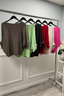 Round Neck, Frill Sleeve, Viscose Knitted Batwing Top