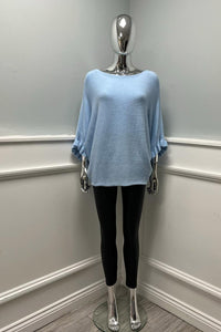 Round Neck, Frill Sleeve, Viscose Knitted Batwing Top