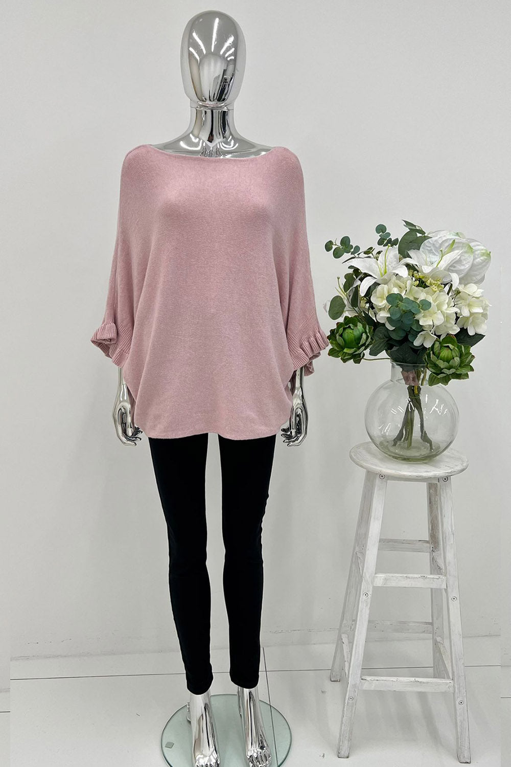 Round Neck, Frill Sleeve, Viscose Knitted Batwing Top