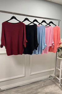 Round Neck, Frill Sleeve, Viscose Knitted Batwing Top