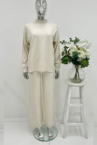 High Neck, Cable Knit Detailed, Elasticated Waist, Wide Leg Two Piece Set